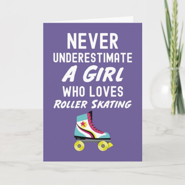 Carte Cute Pink Roller Skater Cards For Baby Girls Kids (Devant)
