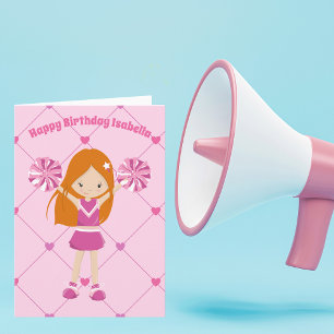 Carte Cute Pom-pom girl rouge personnalisé rose Annivers
