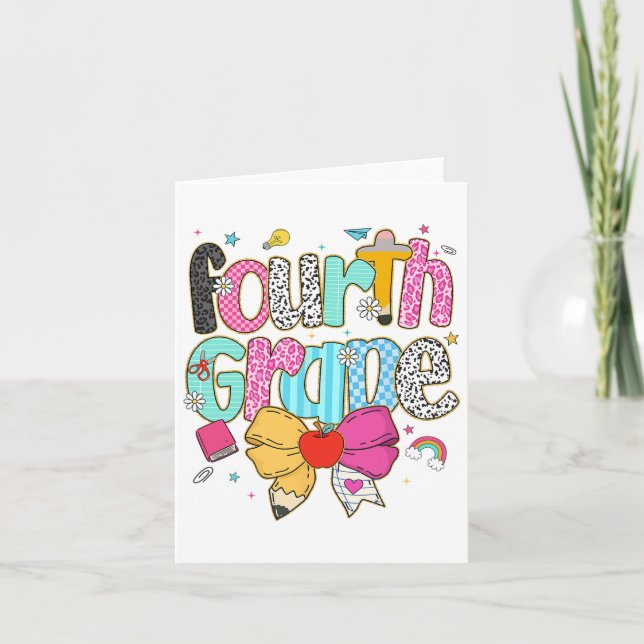 Carte Cute Preppy Enseignant de 4e année Leopard Coquett (Devant)