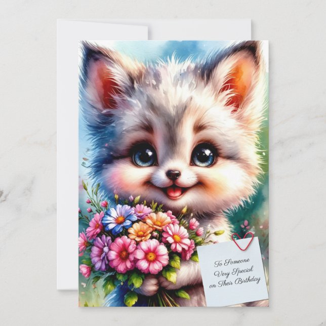 Carte Cute Puppy Birthday Card with Flowers (Devant)