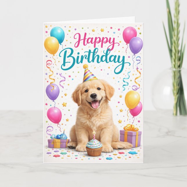 Carte Cute Puppy Party Birthday (Devant)