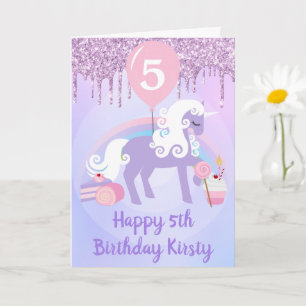 Carte Cute Purple & White Unicorn Traitements Anniversai