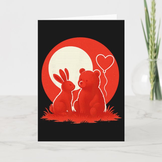 Carte Cute Rabbit Bear Couple Valentine's Day Lovers  (Devant)