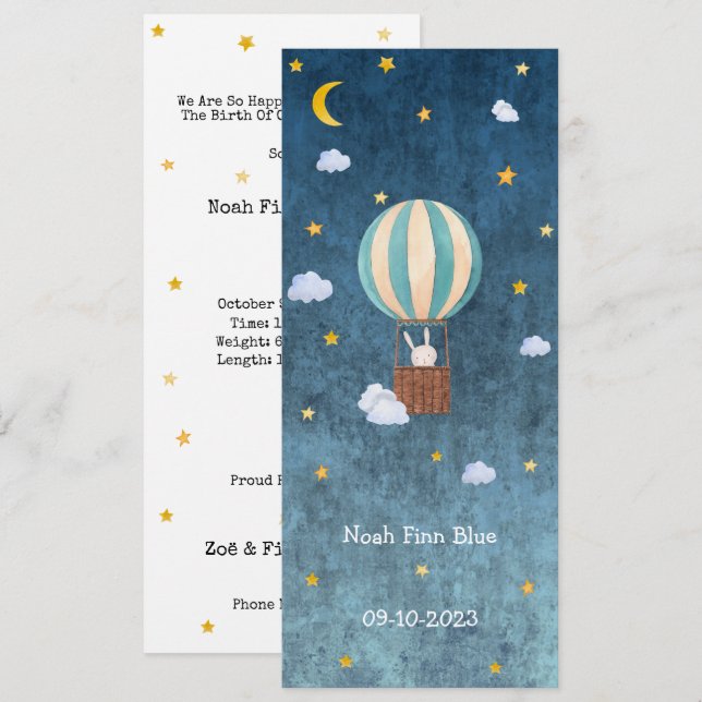 Carte Cute Rabbit in Magical Night With Moon and Stars (Devant / Derrière)