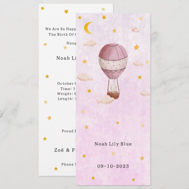 Carte Cute Rabbit in Magical Night With Moon and Stars (Devant / Derrière)