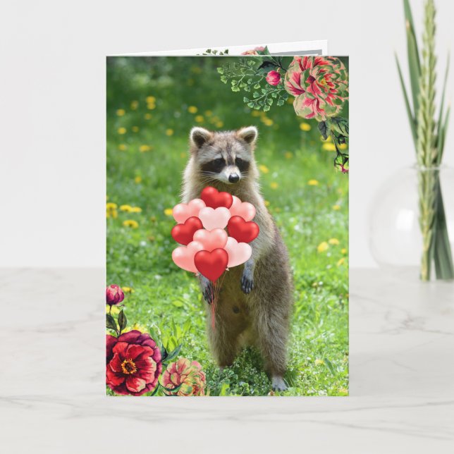 Carte Cute Raccoon Animal Valentine's Day Holiday (Devant)
