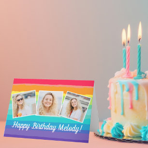 Carte Cute Rainbow Photo Collage personnalisé Anniversai