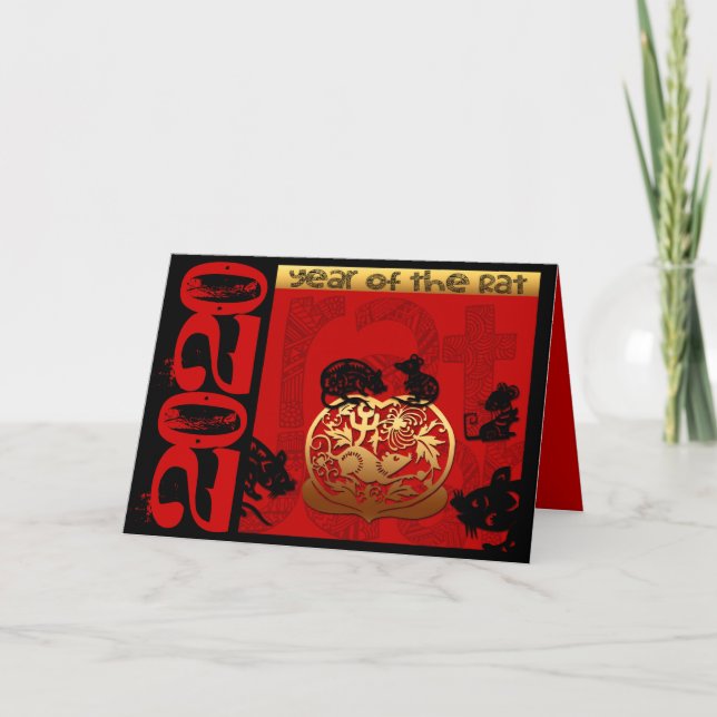 Carte Cute Rat chinois Année 2020 Zodiac Anniversaire HG (Devant)