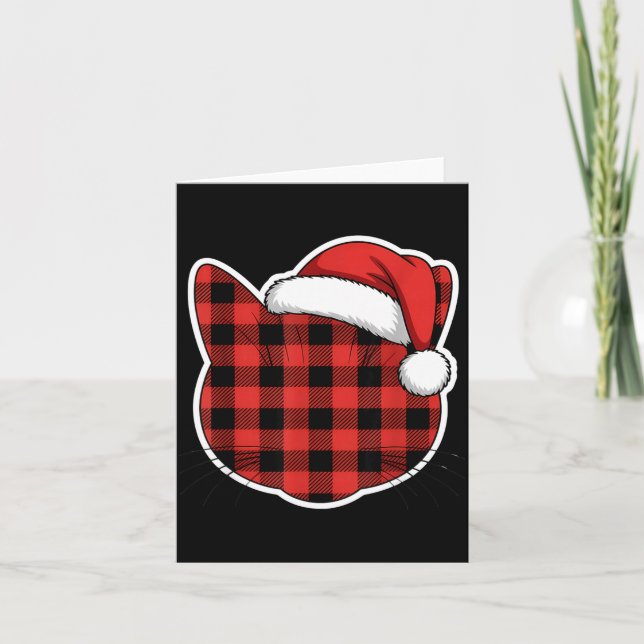 Carte Cute Red And Black Buffalo Plaid Cat Christmas San (Devant)