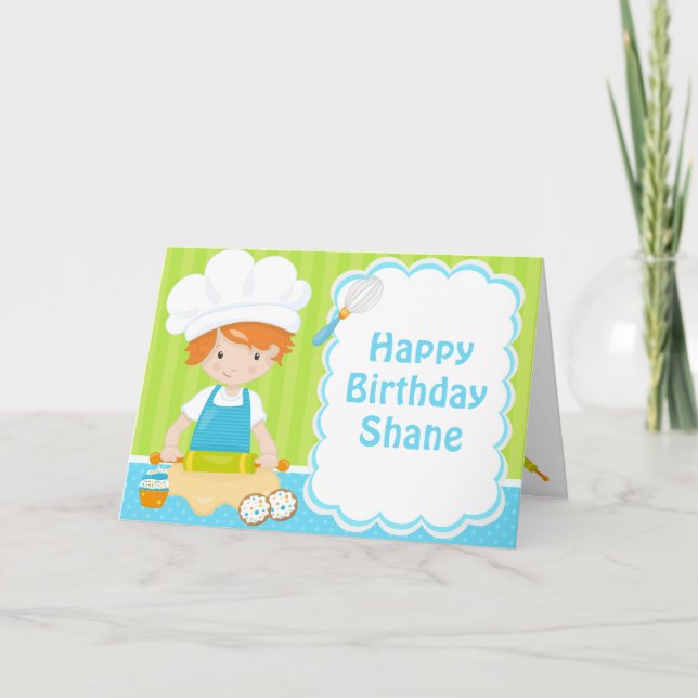 Carte Cute Red Hair Boy Baking Anniversaire (Devant)