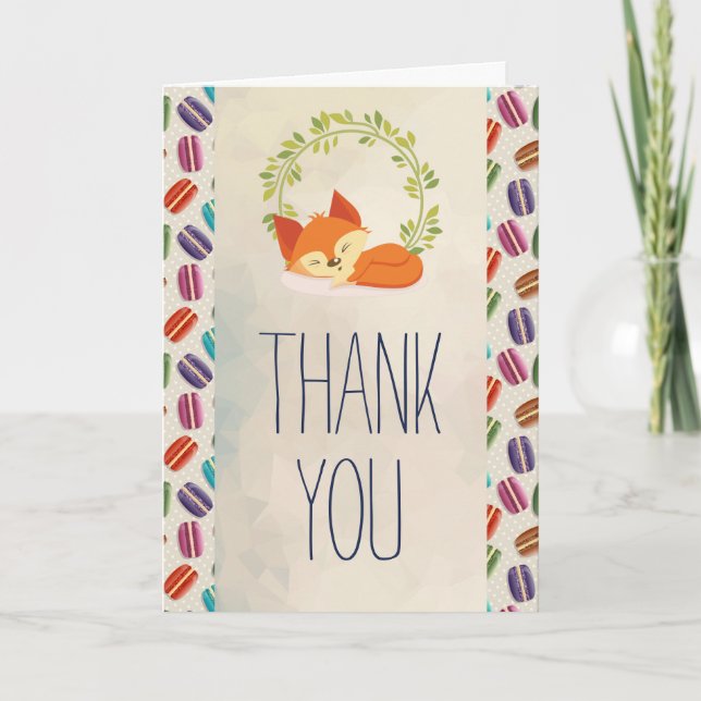 Carte Cute Renard orange avec Merci de couronne (Devant)