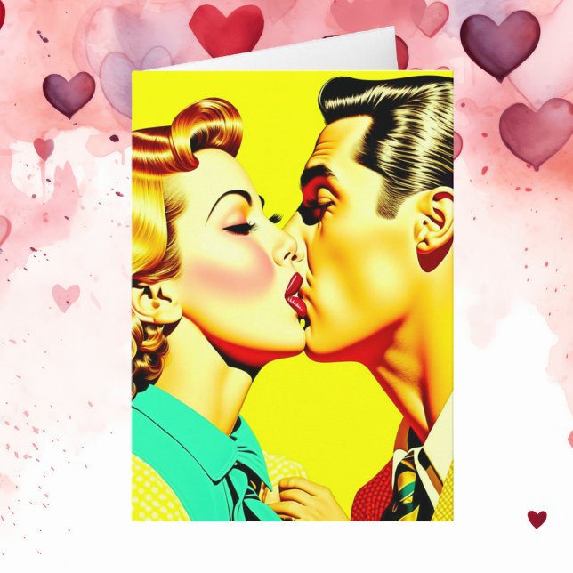 Carte Cute Retro Couple Kissing Valentine's Day (Créateur téléchargé)