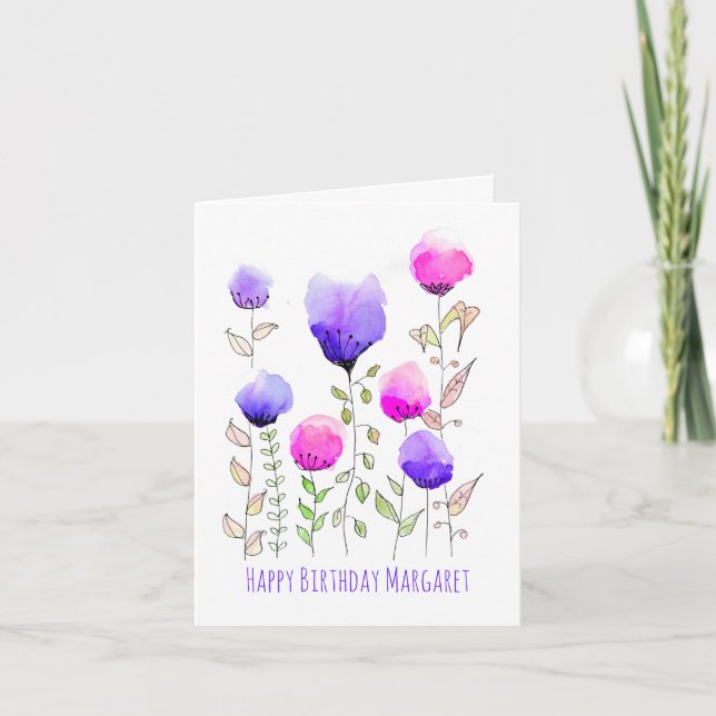 Carte Cute Retro Fleur sauvage Boho Personnalisé Anniver (Devant)