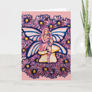 Carte Cute Rose Daisy Fairy Champignons d'art Fées