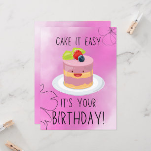 Carte Cute Rose drôle Anniversaire Gâteau Salutation