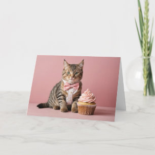 Carte Cute Rose Joyeux Anniversaire Cat Cupcake