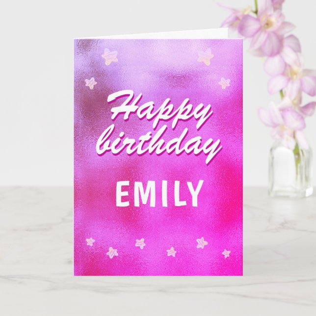 Carte Cute rose Metallic Foil Star Girly Anniversaire (Orchidée)