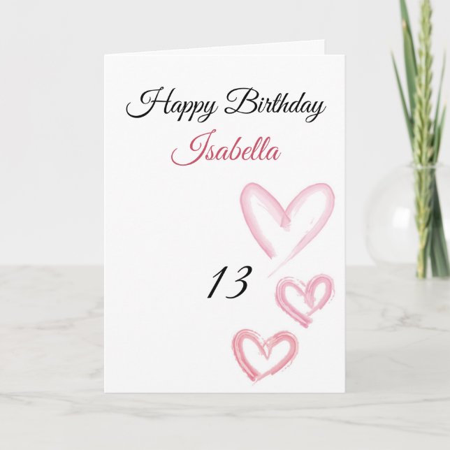 Carte Cute rose Trois Peintures Coeurs AVC 13 Anniversai (Devant)
