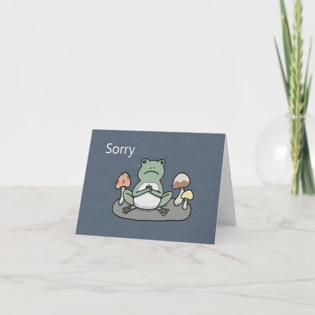 Carte Cute Sad Frog Toad avec champignons unique Désolé (Devant)