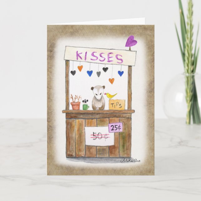Carte Cute Sad Opossum Emballage de baiser Funny Valenti (Devant)
