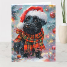 Cute Scottish Terrier à Santa Hat et Scarf
