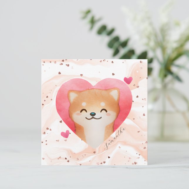 Carte Cute Shiba Inu dans un coeur (Debout devant)
