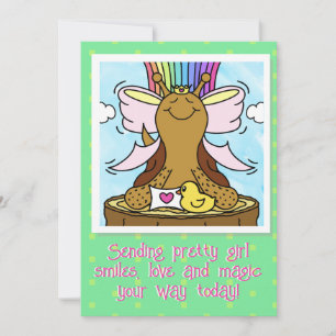 Carte Cute Snail rose Coiffure Ruban Jolie fille sourire