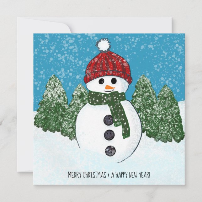 Carte Cute Snowman | Joyeux Noël et Bonne Année (Devant)