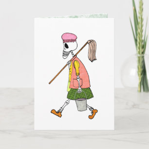 Carte Cute Squelette Nettoyant Femme Mop & Pail
