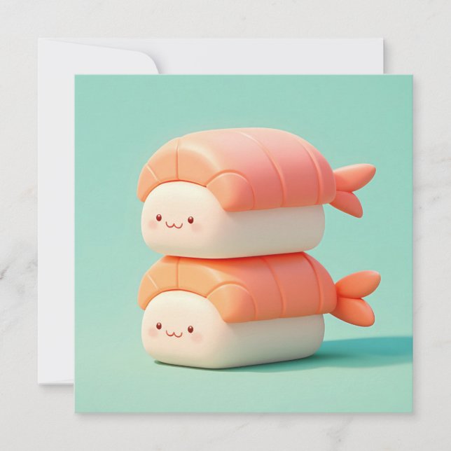 Carte Cute Stacked 3D Clay Shrimp Nigiri Sushi Postcard (Devant)