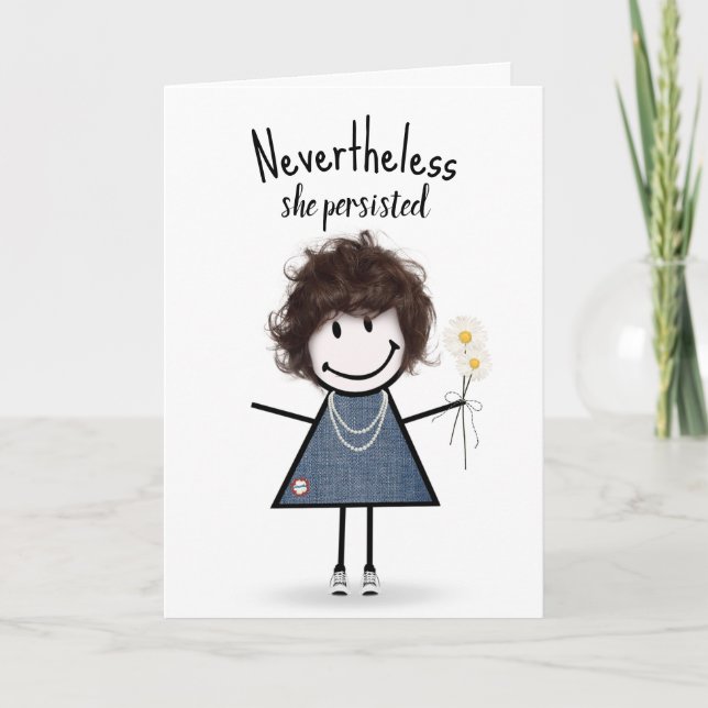 Carte Cute Stick Girl in Denim Dress Inspiration (Devant)