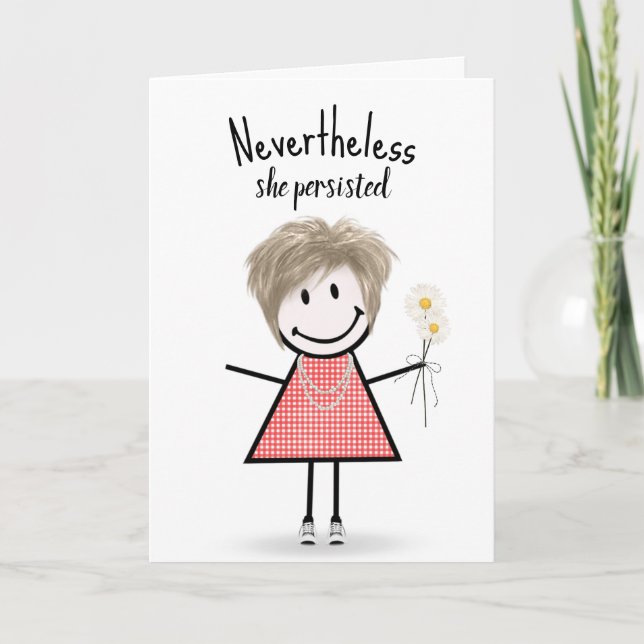 Carte Cute Stick Girl in En vichy robe Inspiration (Devant)