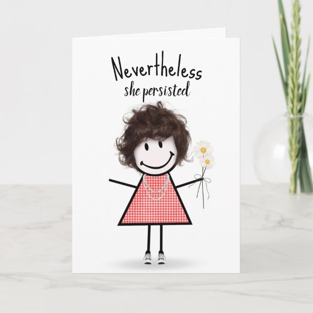 Carte Cute Stick Girl in En vichy robe Inspiration (Devant)