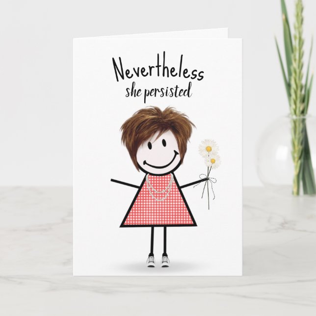 Carte Cute Stick Girl in En vichy robe Inspiration (Devant)
