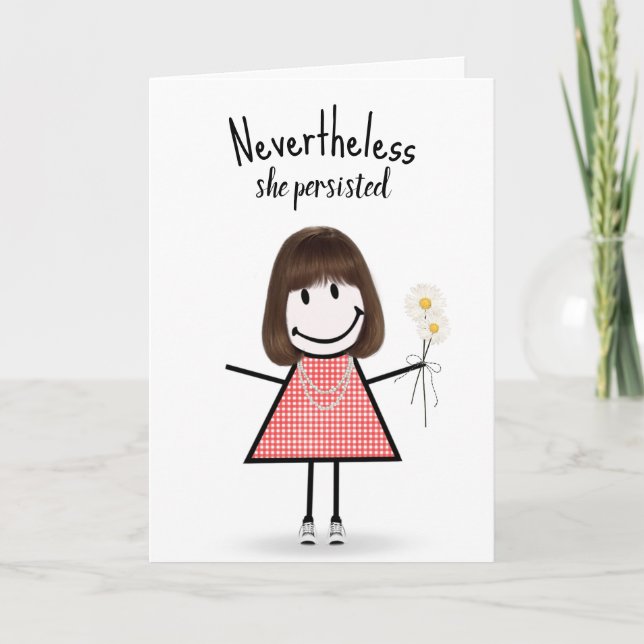Carte Cute Stick Girl in En vichy robe Inspiration (Devant)