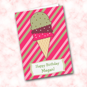 Carte Cute Strawberry Stripes Ice Cream Cone Birthday