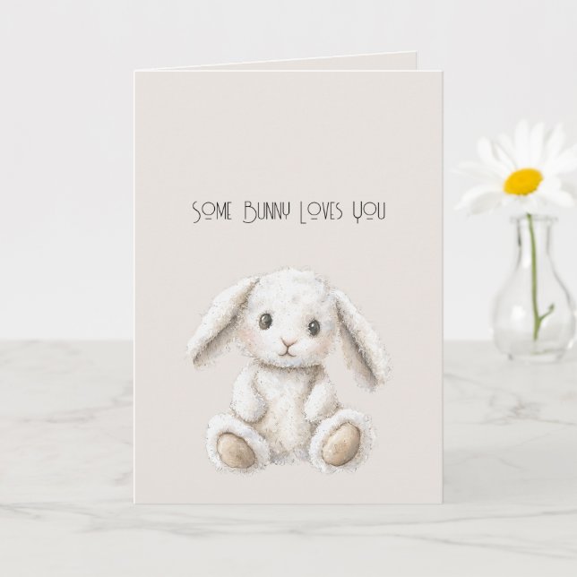 Carte Cute Sweet Cream White Bunny Christmas (Petite plante)