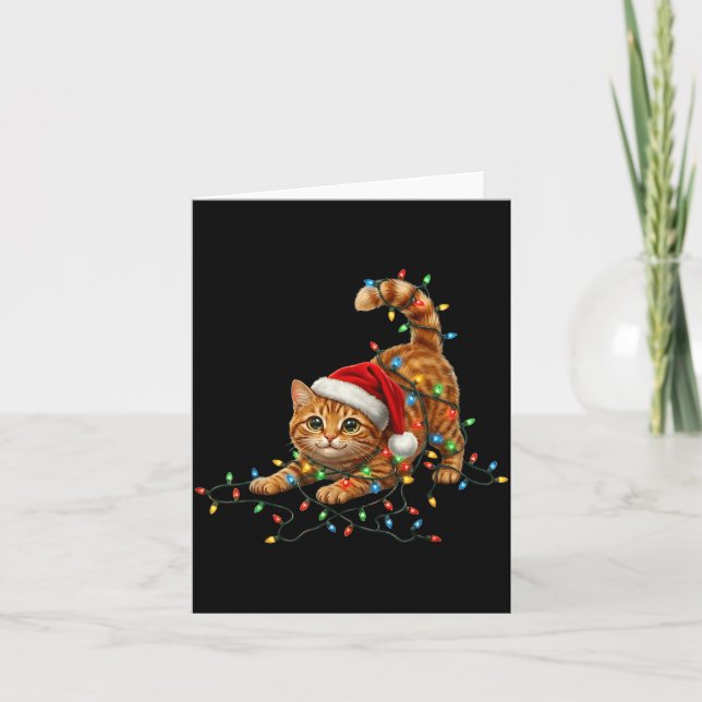Carte Cute Tabby Cat Christmas Funny Lights Xmas Cat In  (Devant)