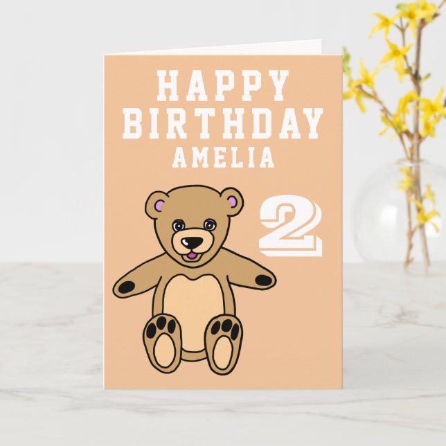 Carte Cute Teddy Bear 2e anniversaire Joyeux anniversair (Fleur jaune)