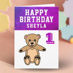 Carte Cute Teddy Bear Photo Girl 1er anniversaire