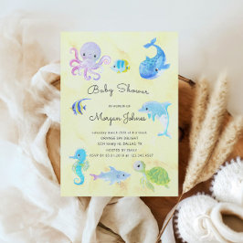 Carte Cute Under the Sea Watercolor Baby shower Invitati