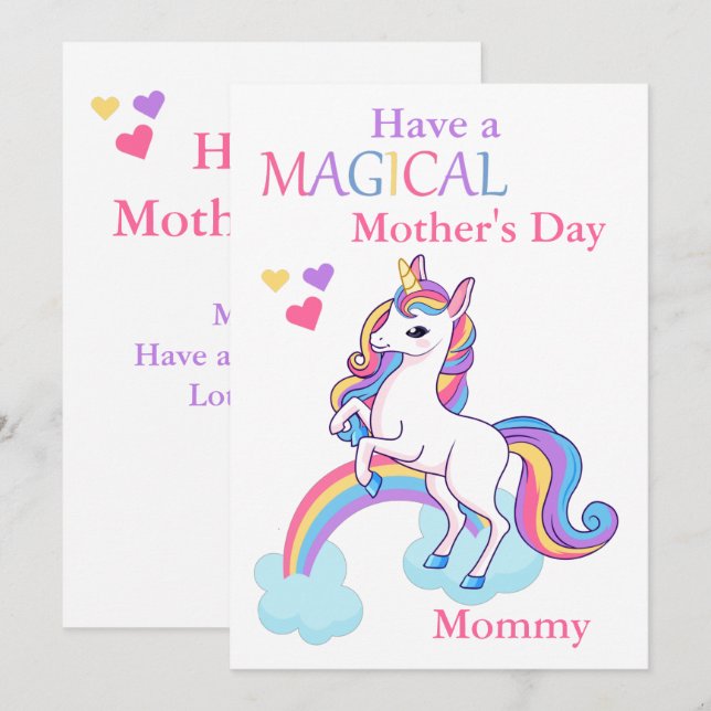 Carte Cute Unicorn Magique Fête des Mères Enfants (Devant / Derrière)