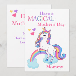 Carte Cute Unicorn Magique Fête des Mères Enfants