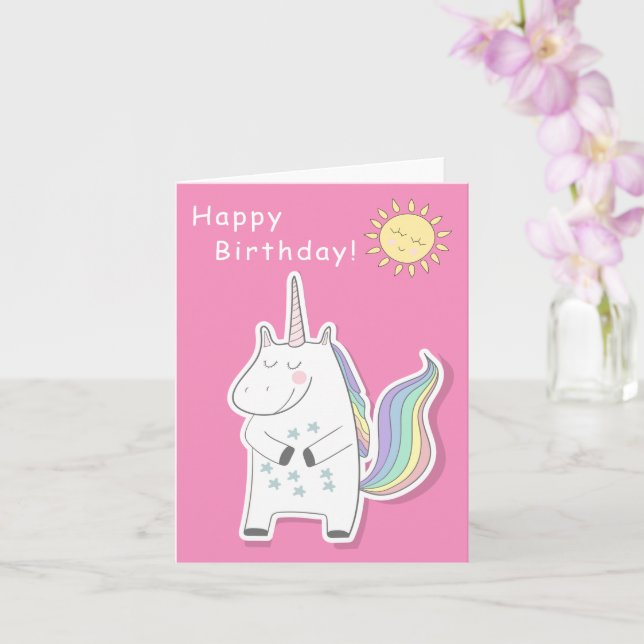 Carte Cute Unicorn - Petites filles Anniversaire (Orchidée)