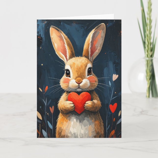 Carte Cute Valentine Bunny Modern Art (Devant)
