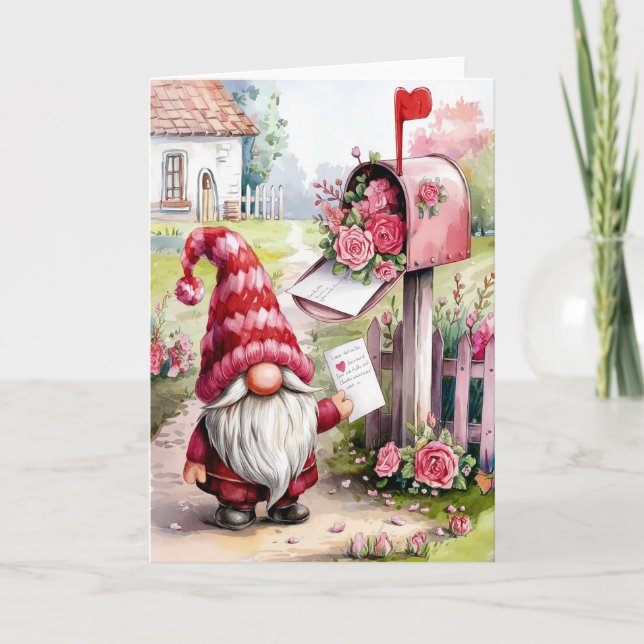 Carte Cute Valentine Gnome At Mailbox Pen Pal (Devant)