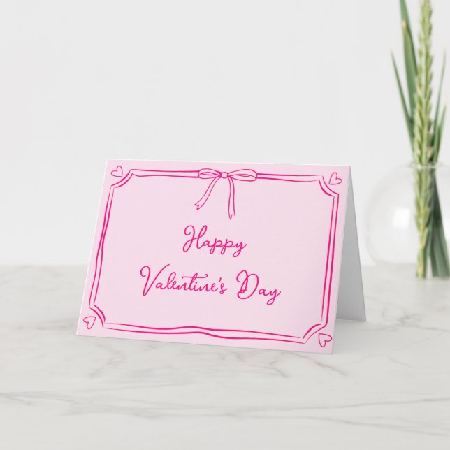 Carte Cute Valentine's Day Coquette Bow Girly Pink (Devant)