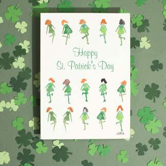 Carte Cute Watercolor Danseurs irlandais St. Patrick's D