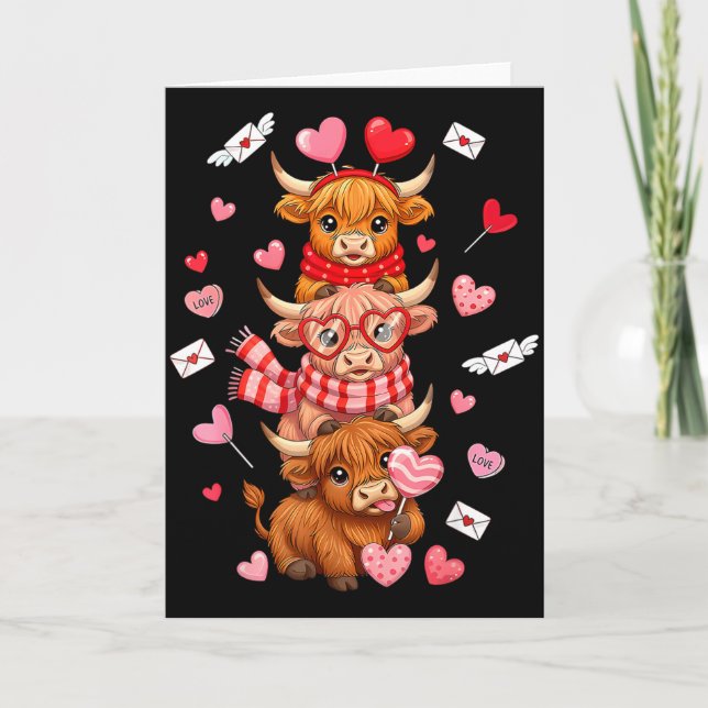 Carte Cute Western Valentine Highland Cows With Hearts  (Devant)