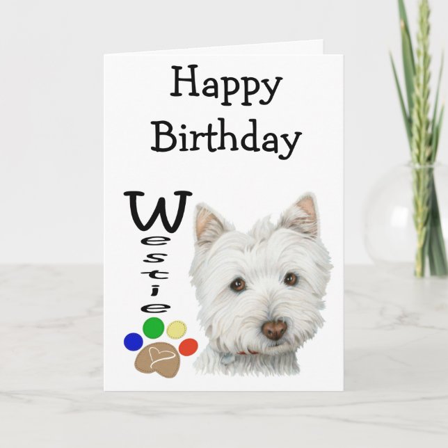 Carte Cute Westie Chien et Paw Art (Devant)